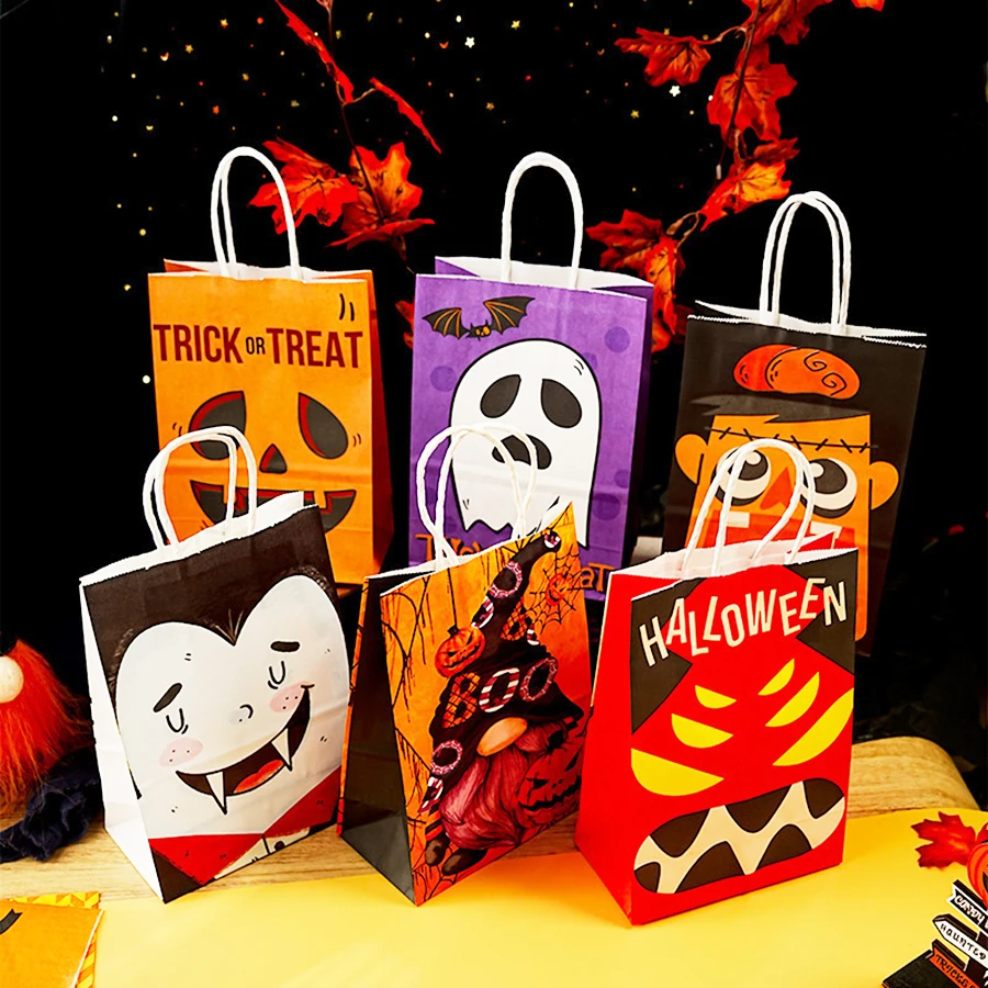 حقيبة ورقية للهدايا من موضوع الهالوين ، حقيبة هدايا صديقة للبيئة قابلة لإعادة الاستخدام للحفلات ، لوازم إبداعية ، 6 صيحات