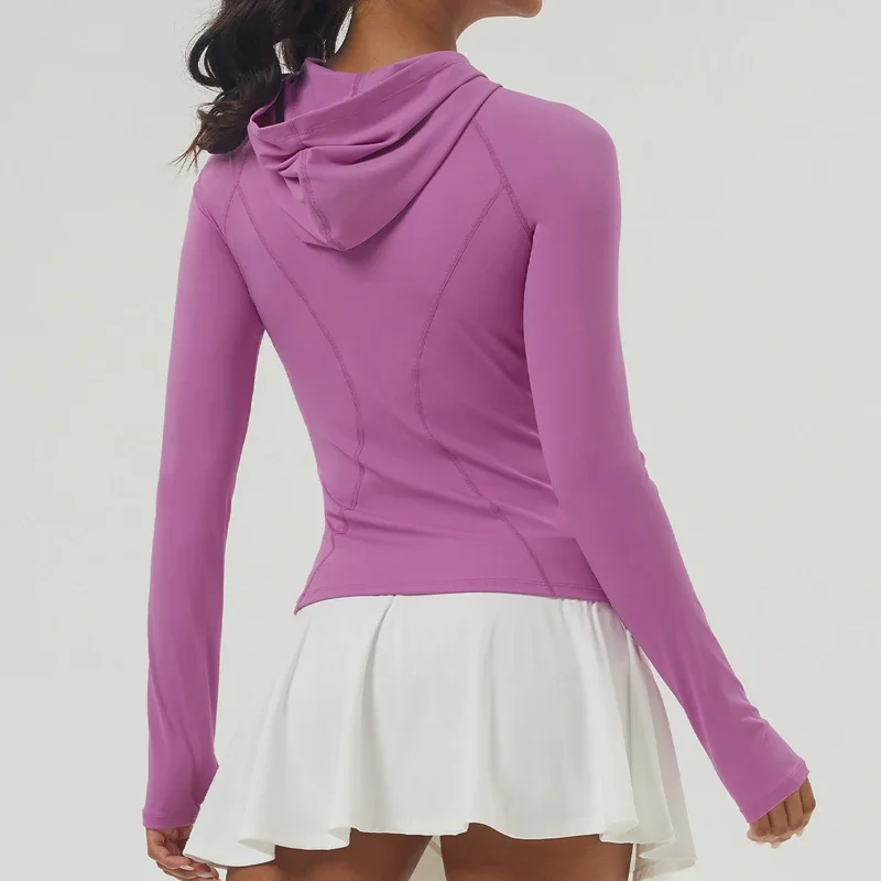 Женская уличная куртка для бега, однотонная приталенная толстовка с длинным рукавом на молнии, спортивная толстовка с капюшоном, женская дышащая одежда для тренировок