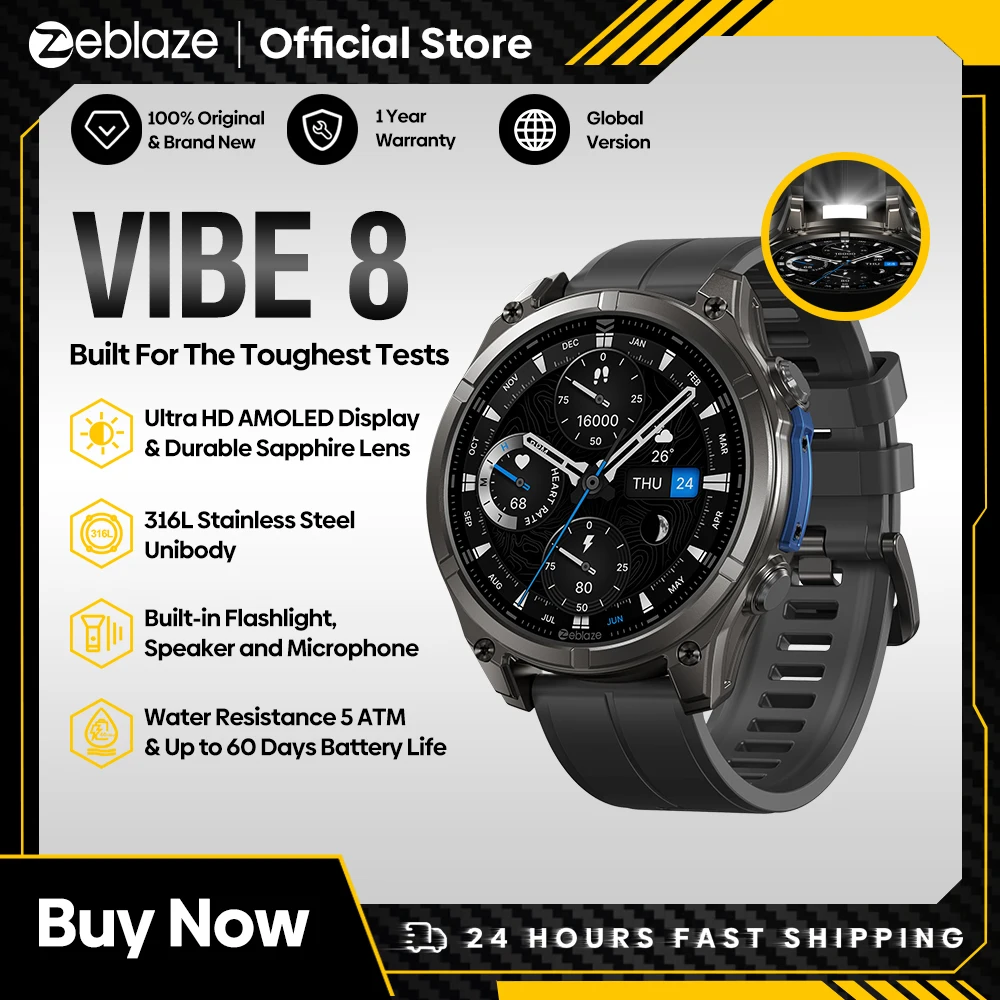 جديد 2025 Zeblaze VIBE 8 المكالمات الصوتية ساعة ذكية 1.43 "AMOLED عرض معدل ضربات القلب ضغط الدم وسائط رياضية متعددة ساعة ذكية
