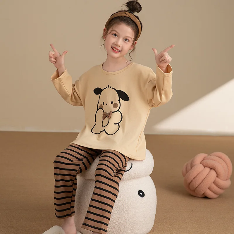 Lovely Pochacco Fashion Pajama Sets Girls Popular Print Comfortable Soft Night Clothes Set Long Sleeved Pants Autumn Winter