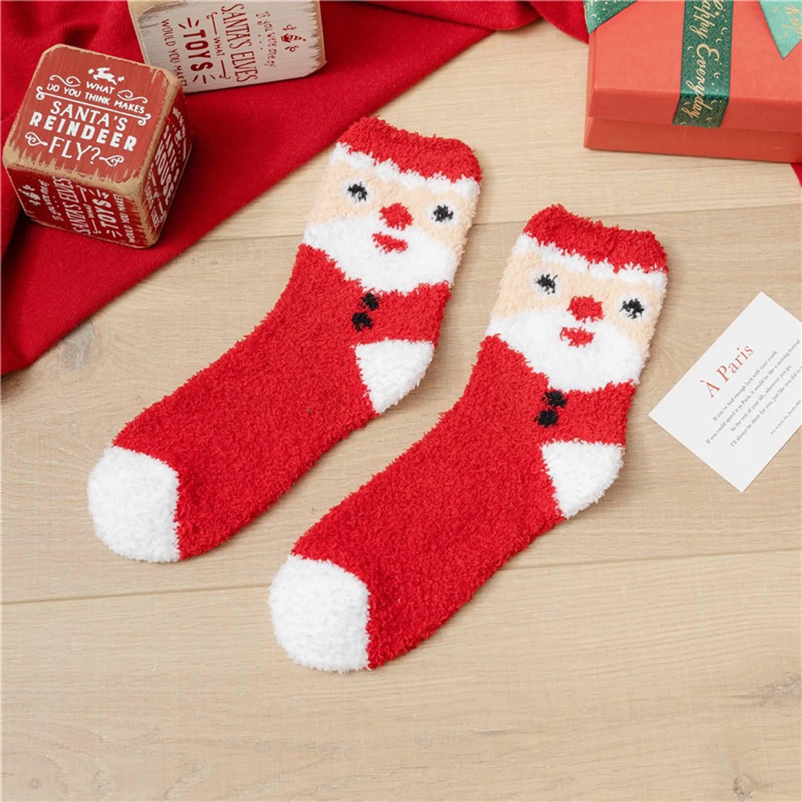 Warm Fuzzy Women Socks Soft Christmas Print Pattern Winter Kawaii Thick Fluffy Terry Cute Cotton Socks Xmas Gift