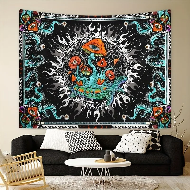 VIKAMA Trippy Tapestry with Mushroom and Lizard Vintage Acid Art Wall Hanging for Bedroom Living Room Decor