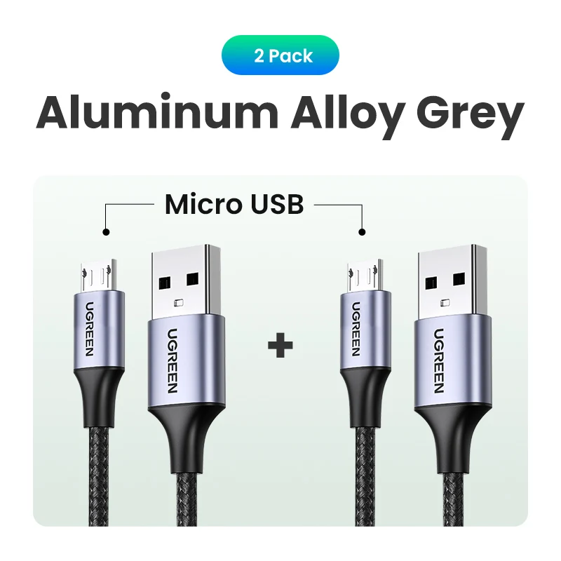 Ugreen Micro USB-kabel 2A Nylon Snelle Oplaadkabel voor Samsung Xiaomi HTC USB-oplader Gegevenskabel Mobiele Telefoon Kabel