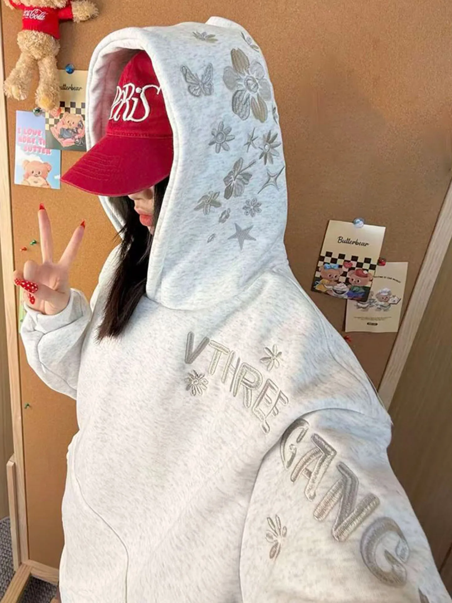 

Осенне-зимняя вышитая толстовка с капюшоном на флисовой подкладке, свободного кроя, с цветочным узором в американском стиле, универсальная