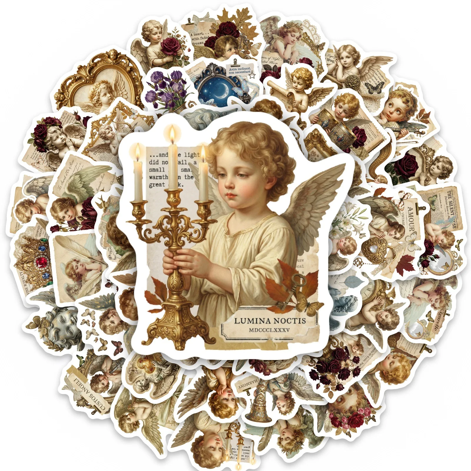 50 Pcs European Classical Mythology Angel Stickers Set Student Scrapbook Collage for Suitcase Phone Album Waterproof DIY Decals