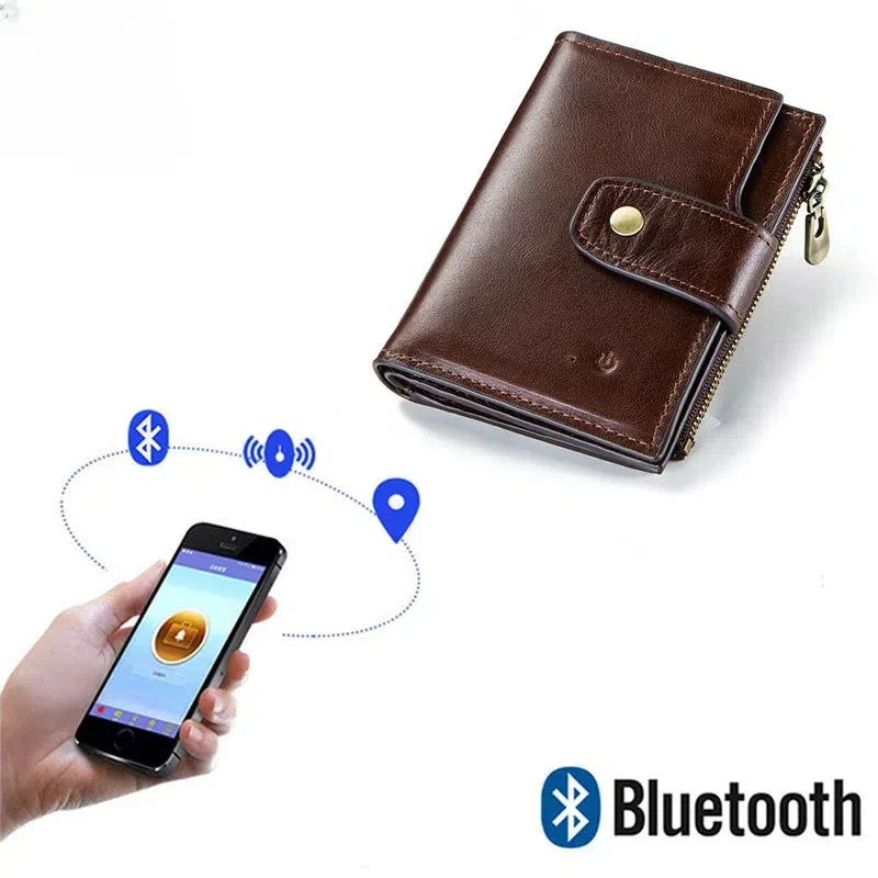 Smart anti-loss wallet, RFID anti-theft coin wallet, Bluetooth connection, multi-functional men's genuine leather wallet