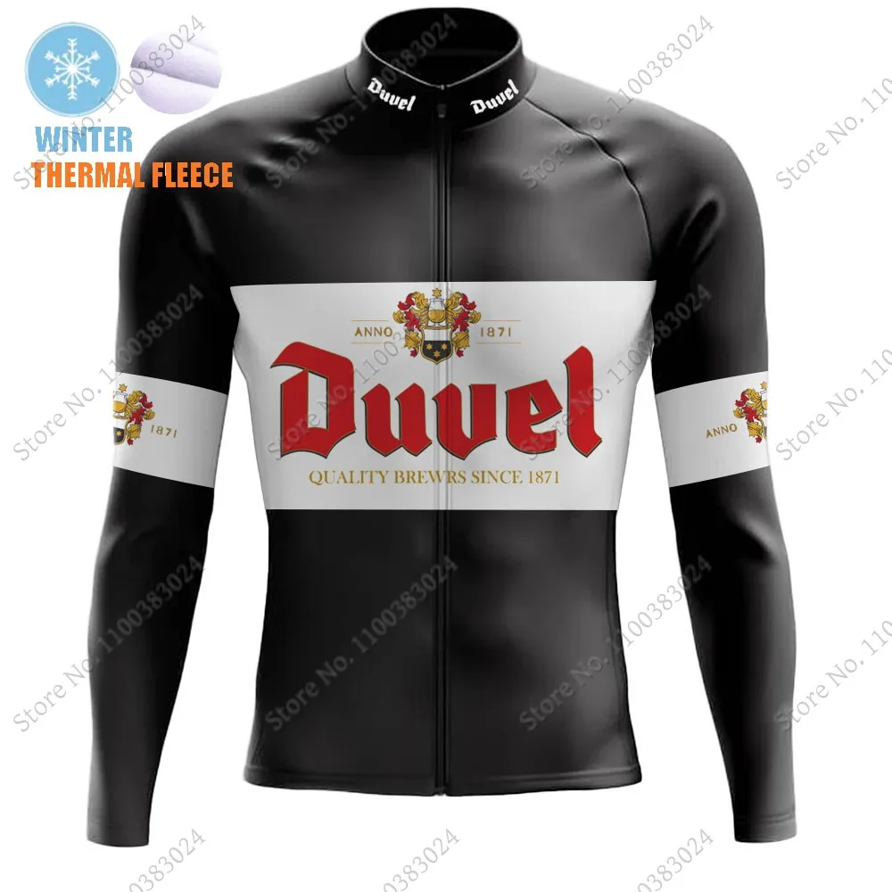 Winter 2023 Black Duvel Team Cycling Jersey Set Mens Thermal Fleece Clothing Long Sleeve Road Pants Bib Bike Suit MTB Ropa