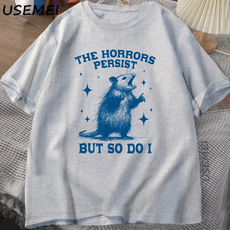 The Horrors Persist But So Do I T Shirt for Men Women Retro Opossum Tshirt Funny Mental Health Graphic T Shirts Men Clothes - view 4