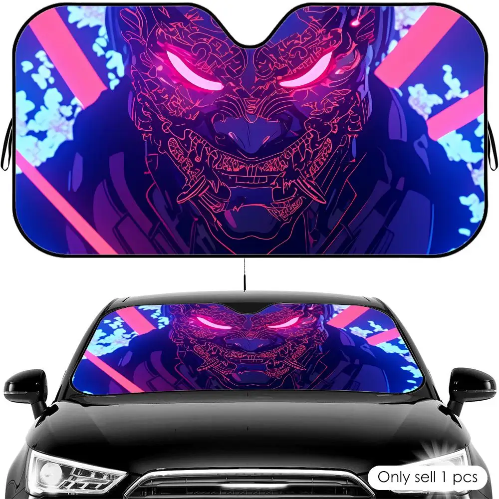 Cyber Samurai Mask Sun Visor Foldable Universal Car Windshield Sun Shade UV Protection Heat Insulation Foldable Cover