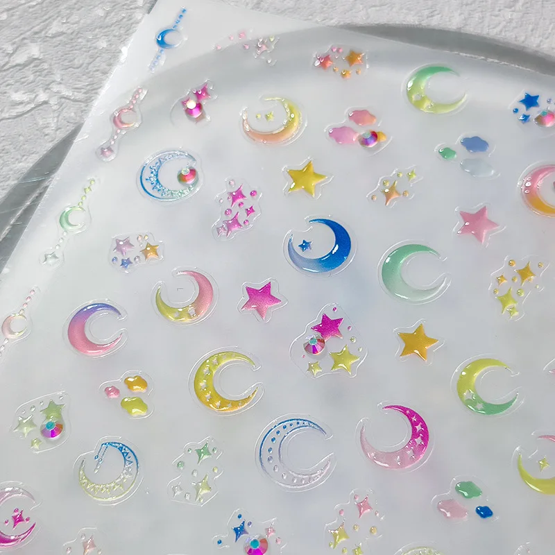 

1pcs New 5D Colorful Jelly Star Moon Nail Stickers Kawaii Gradient Adhesive Slider For Nails Art Decorations Decals Supplies DIY