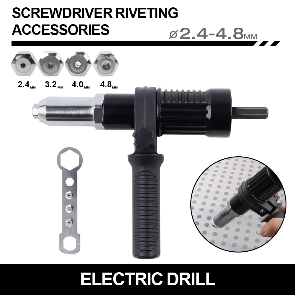 Quick & Easy Rivet Pulling Drill Bit Adapter with Hex Shaft Professional Rivet Gun Adapter,2.4/3.2/4.0/4.8mm,Cordless Rivet Gun