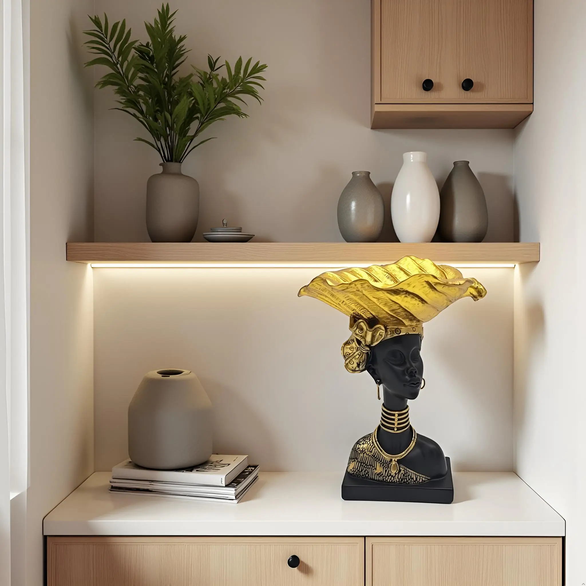 التماثيل الأفريقية تمثال المرأة القبلية ، 9.5 "الراتنج الشكل تمثال نصفي لديكور المنزل ، غرفة المعيشة/الطاولة/رف الكتب/طاولات القهوة