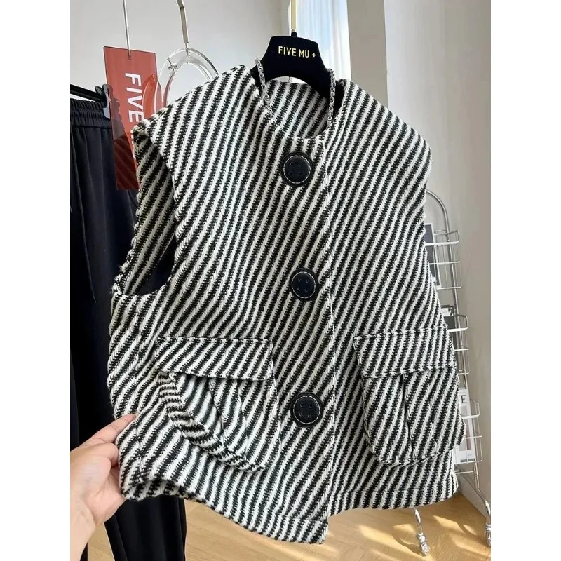 

Таржевый шерстяной жилет с круглым вырезом осенью и зимой, новый свободный крой, универсальный темпераментный жилет, куртка