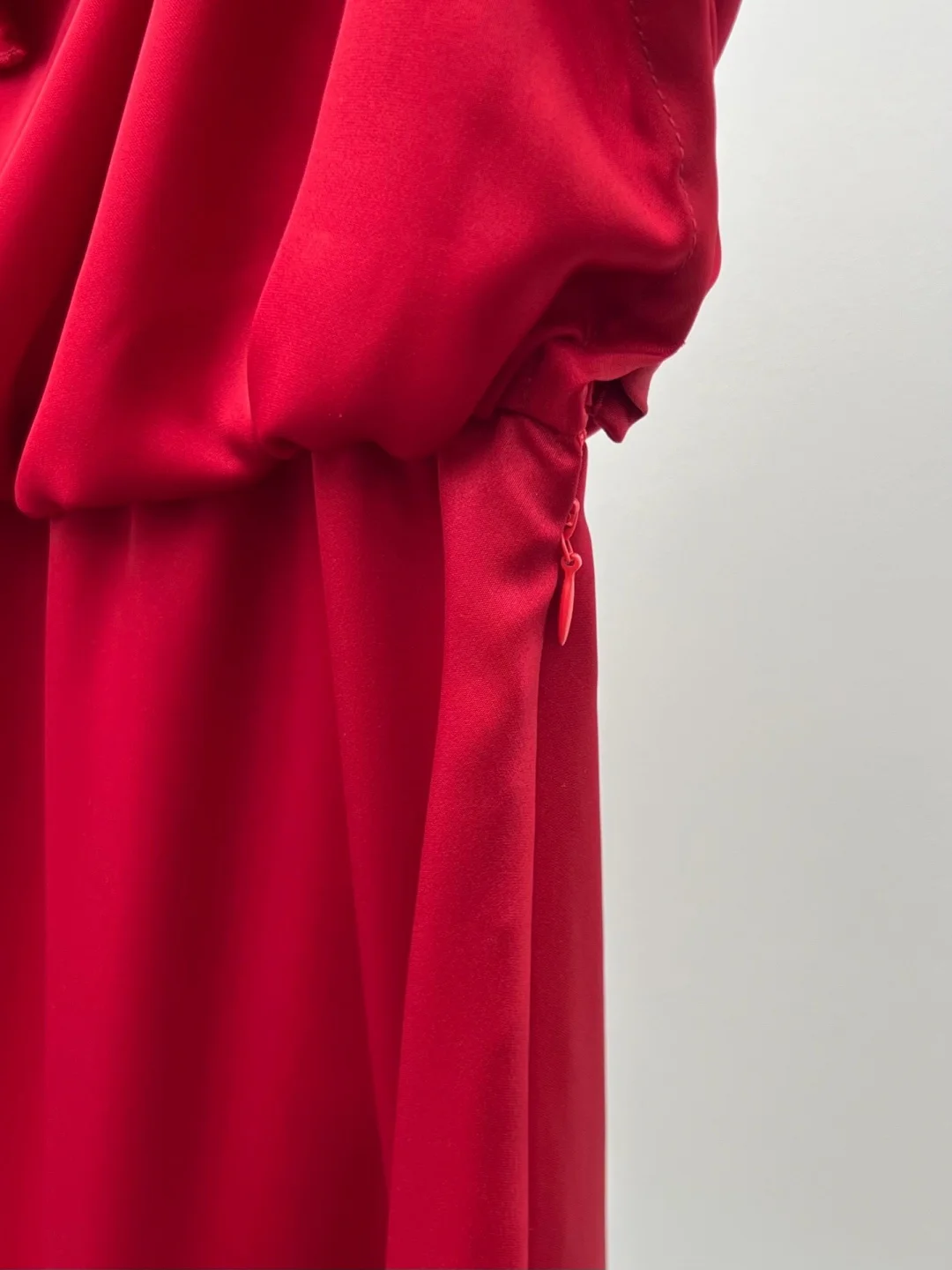 Elegant Ruched One-Shoulder Acetate Satin Dress Women Ruffle Neck & Hem Waist-Cinching Belted Romantic Midi Dress view 5