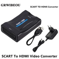 GRWIBEOU 1080P SCART To HDMI-compatible Video Audio Upscale Converter Adapter for HD TV DVD Sky Box STB Plug and Play DC Cable