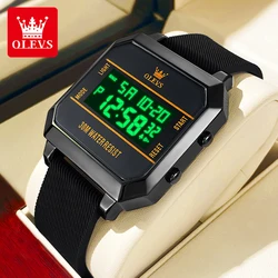 OLEVS Original Brand Men Watch Alarm Clock Chronograph LED display Electronic Watch Fashion Silicone Adhesive Tape Waterproof