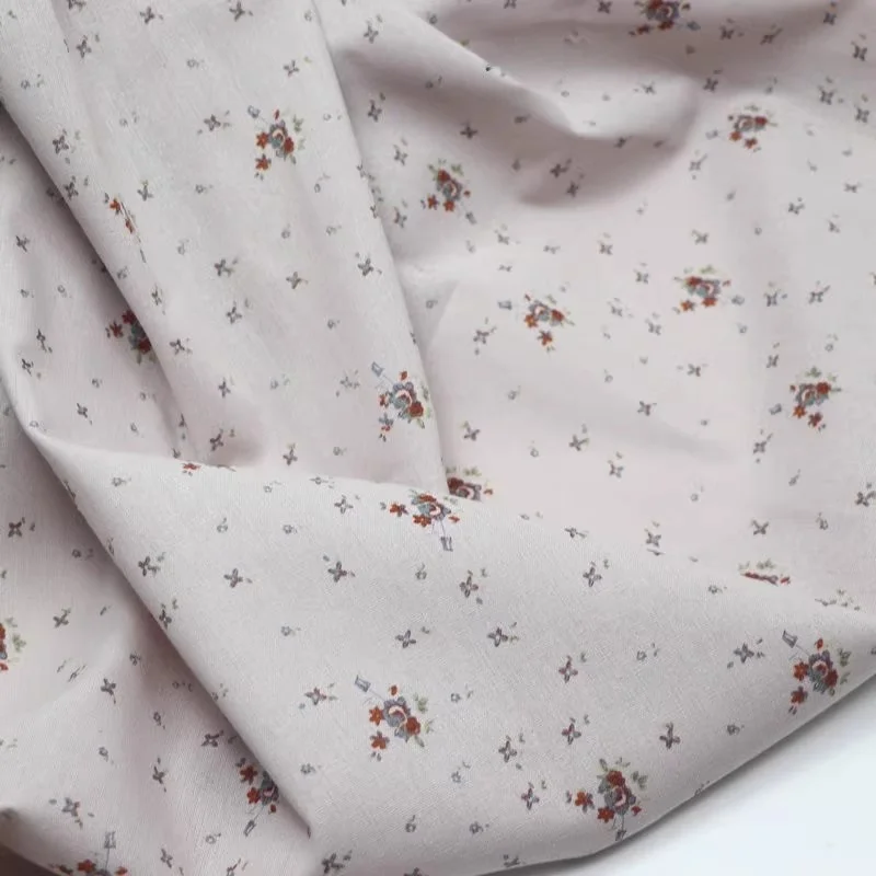 

retro light pink small blue and red small floral cotton and linen fabric artistic dress shirt clothing DIY children's clothing