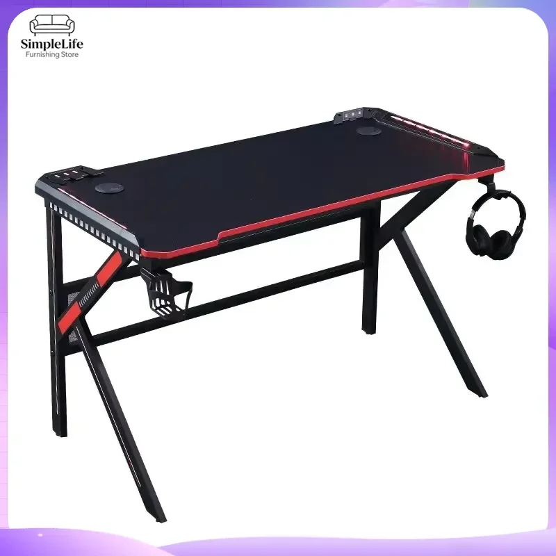 Large LED Gaming Desk with RGB Light Bar Mat for Bedroom Computer Desk Study Table Office Desk Ergonomic Adjustable Height