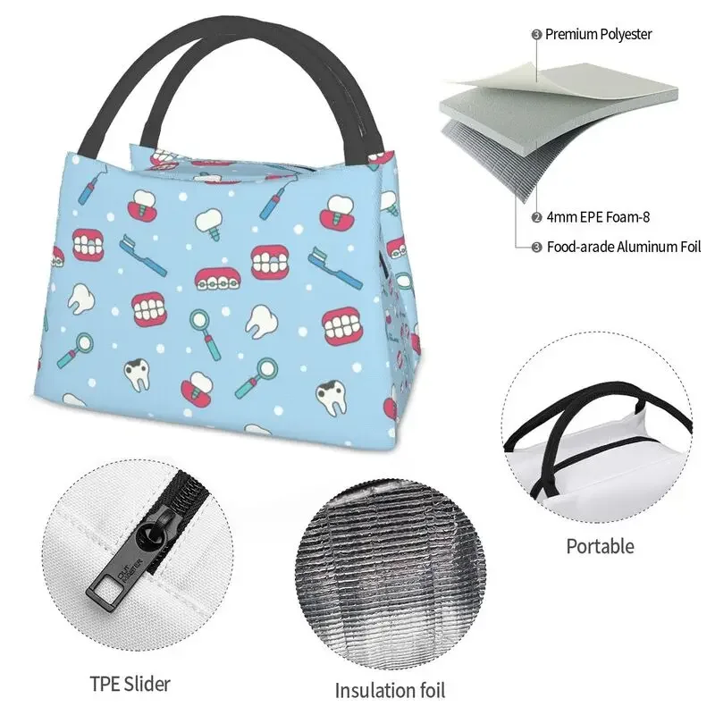 Teeth And Braces Insulated Lunch Tote Bag for Women Tooth Resuable Cooler Thermal Bento Box Work Travel lunchbag