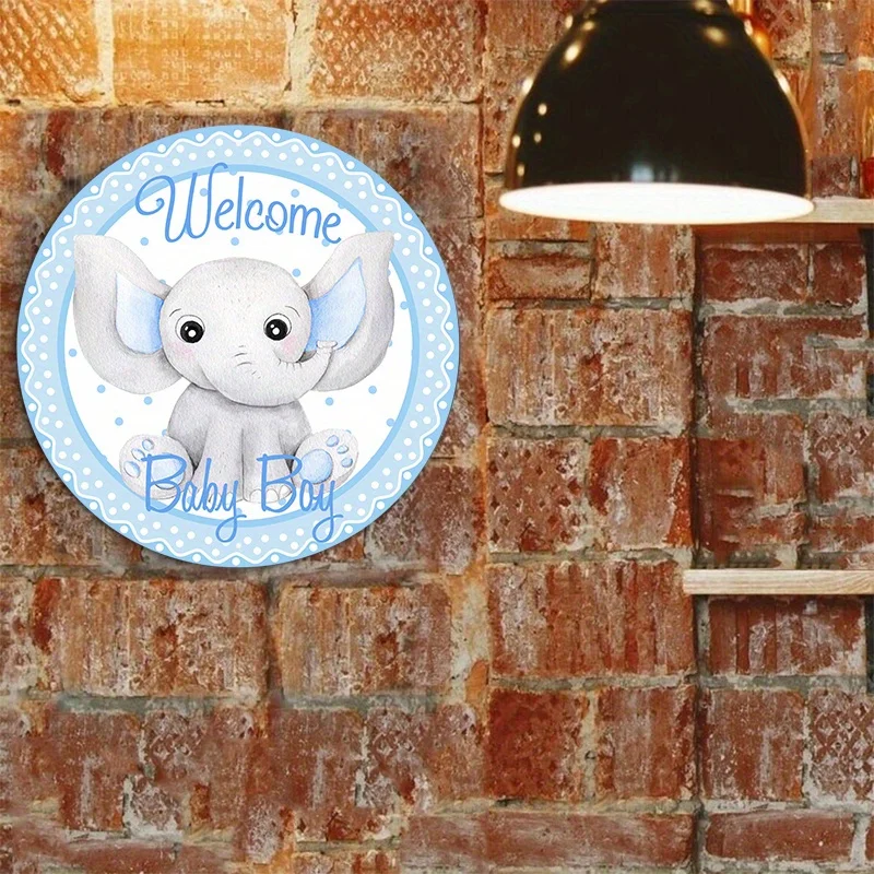 Beautiful Welcome Baby Boy Wreath Decor, Aluminum Metal Sign, Durable, Rust-Resistant, Perfect for Nursery Room Decoration