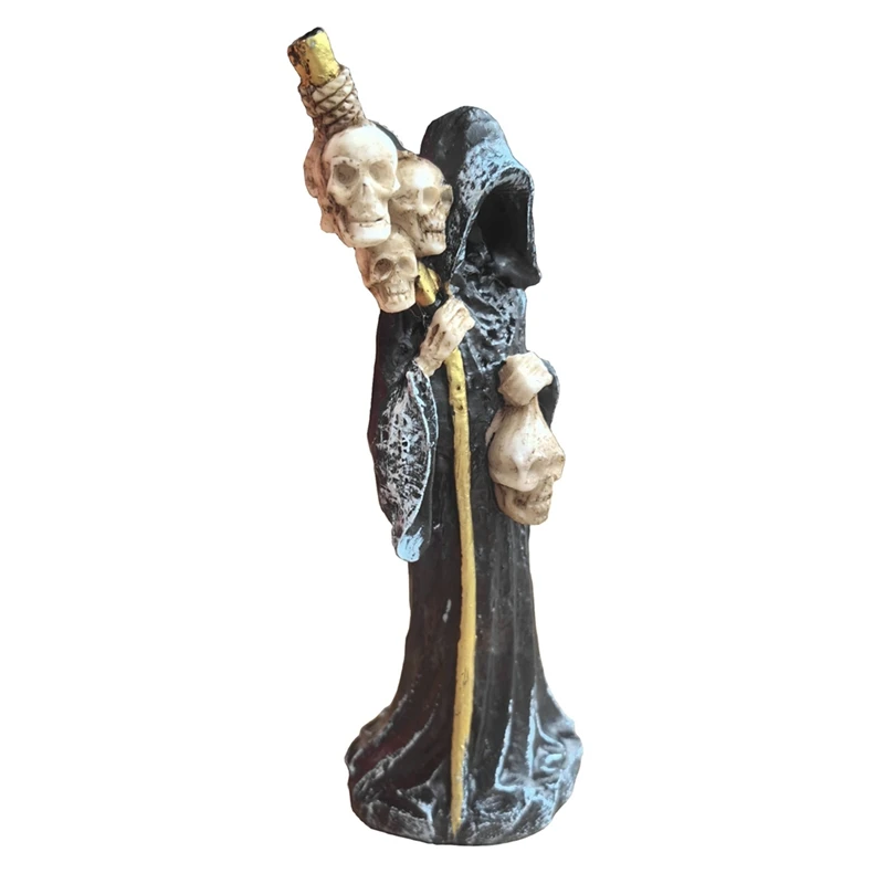 Holy Death Statue Standing Decorative Muerte Figurine Grim Reaper Holding Skull Statue Altar Halloween