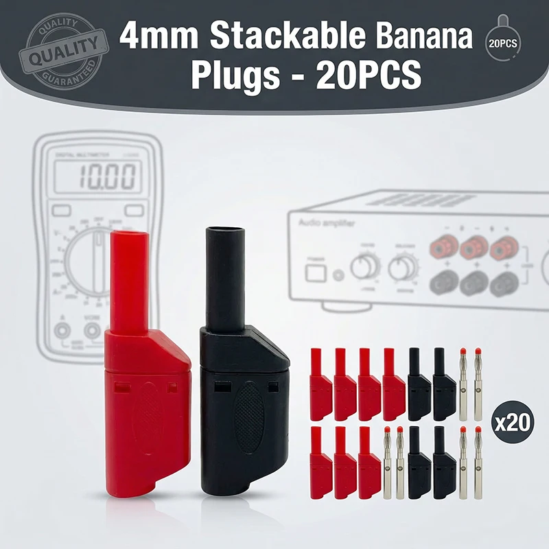 20PCS 4mm Stackable Banana Plugs 32A HDPE Insulated Safety Connector with Solder & Assembly Terminal for Multimeter High-Current
