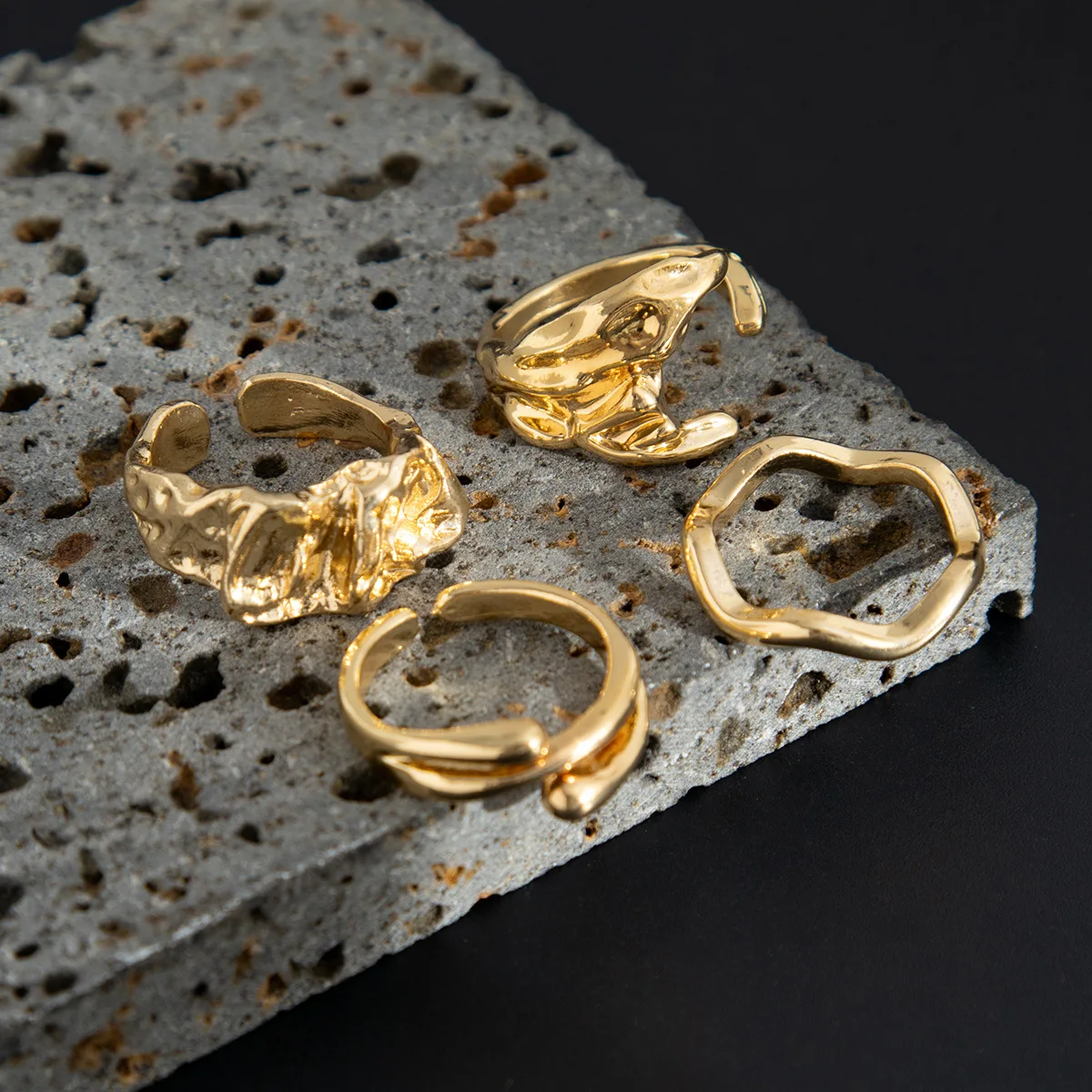 Wrinkled metal men's ring high-end hip-hop niche personality ring set cross-border handmade men