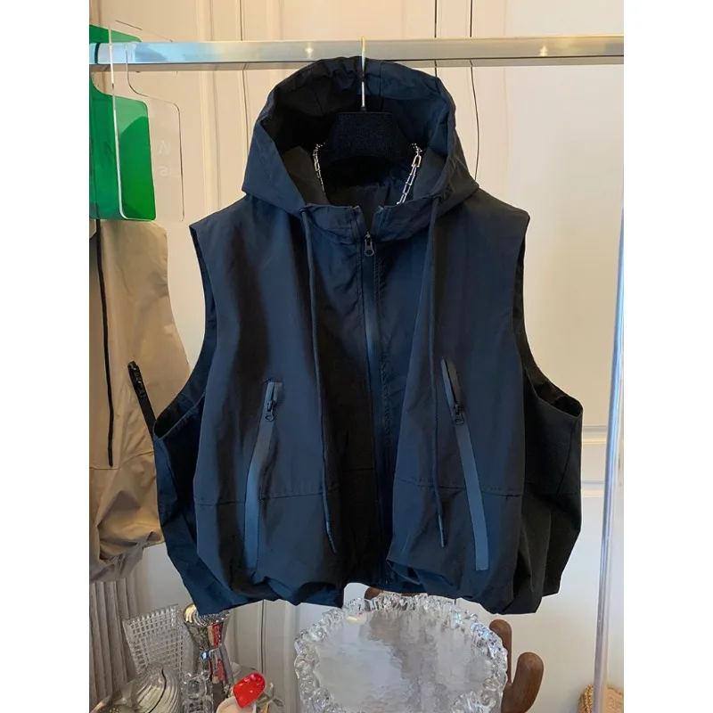 Women's Vests Spring Summer New Stacked Small Crops Hundreds Hooded Punching Jacket Workwear Horse Clip Vest Fashion Tide