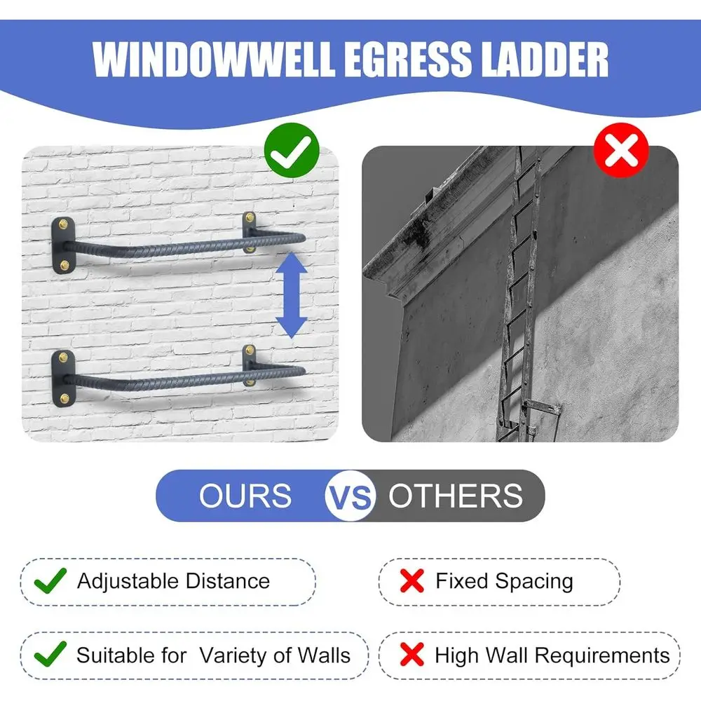 Adjustable Heavy-Duty Steel Egress Ladder for Basement Safety, 5-Rung, 700lbs Capacity