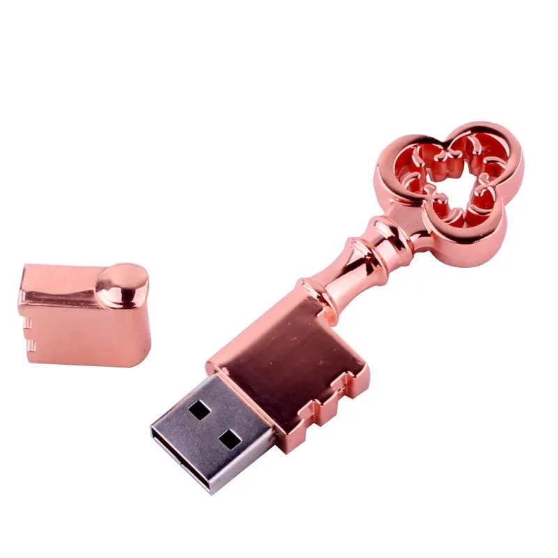 Metal Chave Em Forma de Coração USB 2.0 de Alta Velocidade Flash Drive, Copper Love Pen, Memory Stick, U Disco, Presente Fashion Business, 32GB, 64GB