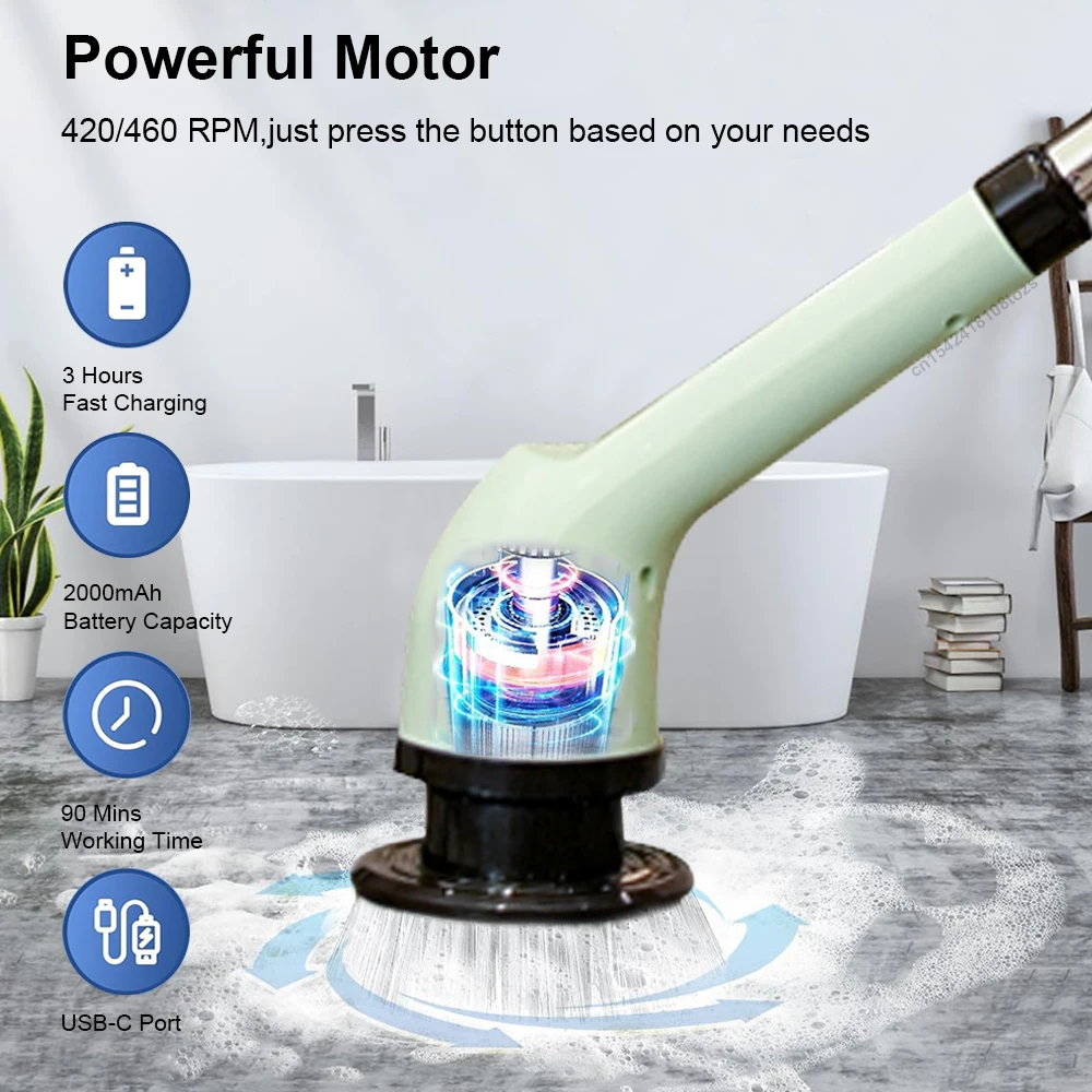 Electric Cleaning Brush for Bathroom Toilet Window Cleaning Multifunctional 9 in 1 Wireless Rotating Electric Cleaning Brush