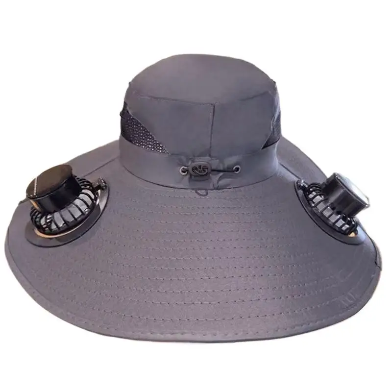 USB Rechargeable For Outdoor Hiking Camping Fishing Men Quick Dry Bucket Hat Large Hat Brim Sun Hat With Solar Powered Fan