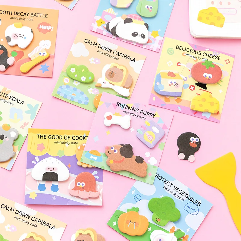 90 Pcs/pack Korean Sticky Notes Cute Sticky Notes Animals Shape Markers Flags Self-Stick Memo Pads Students Home Office