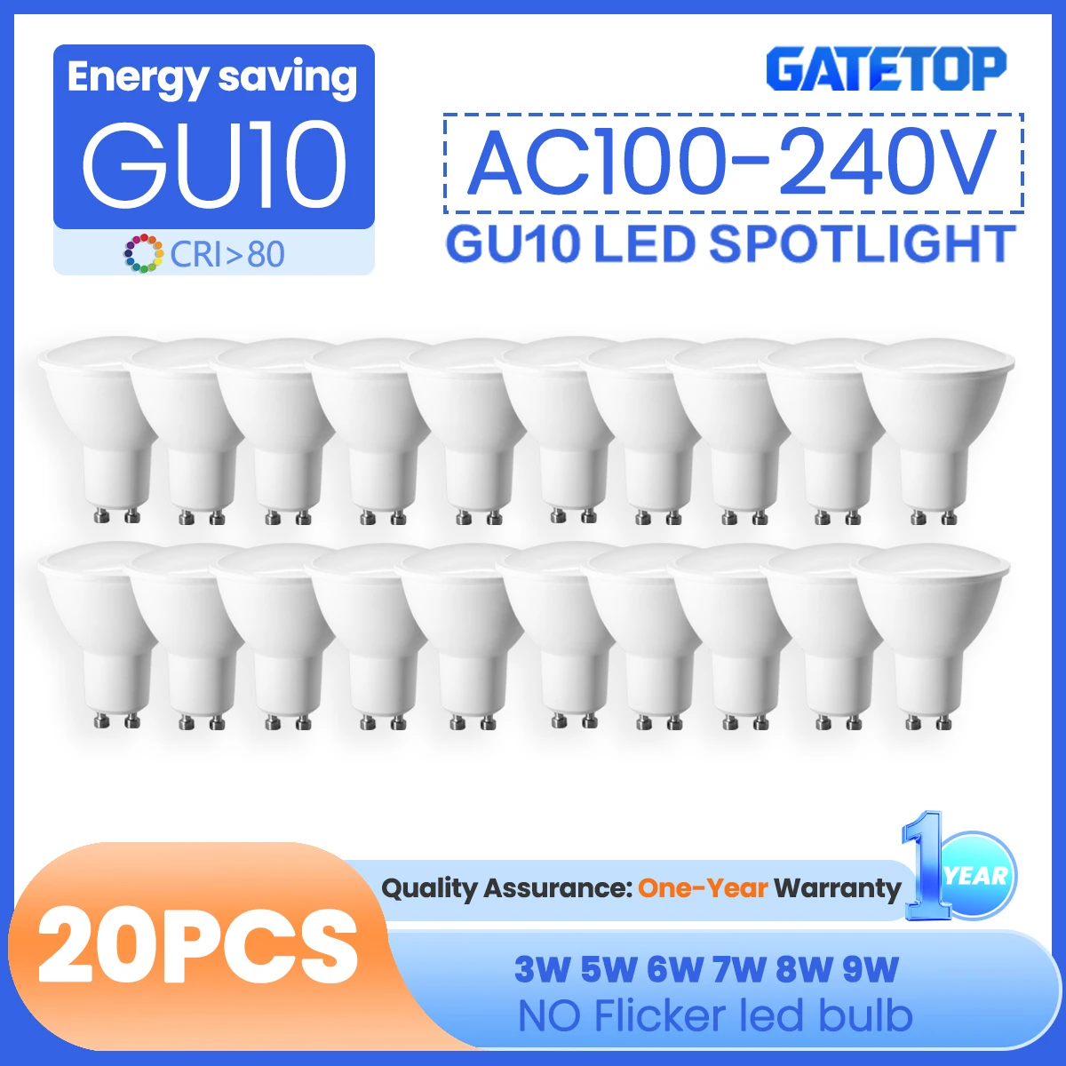 20PCS AC100-240V GU10 Foco Bulb Lamp 9W 3W Spot Cool Lighting 120degree 38degree Replace 40W Halogen Lamp  for Home Chandeliers