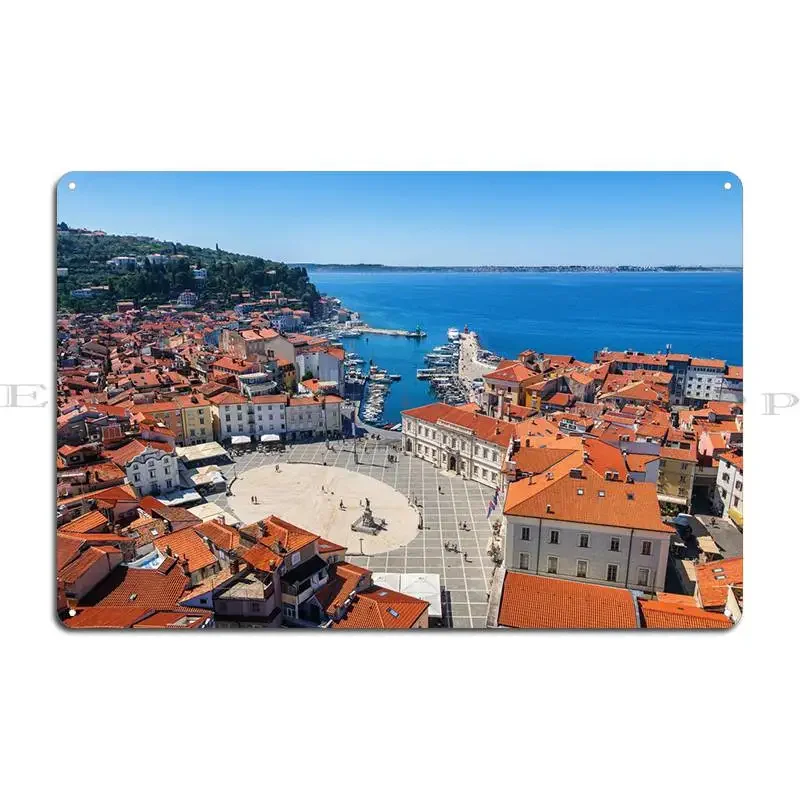 Town Of Piran In Slovenia Metal Signs Wall Cave Cinema Bar Design Mural Tin Sign Poster