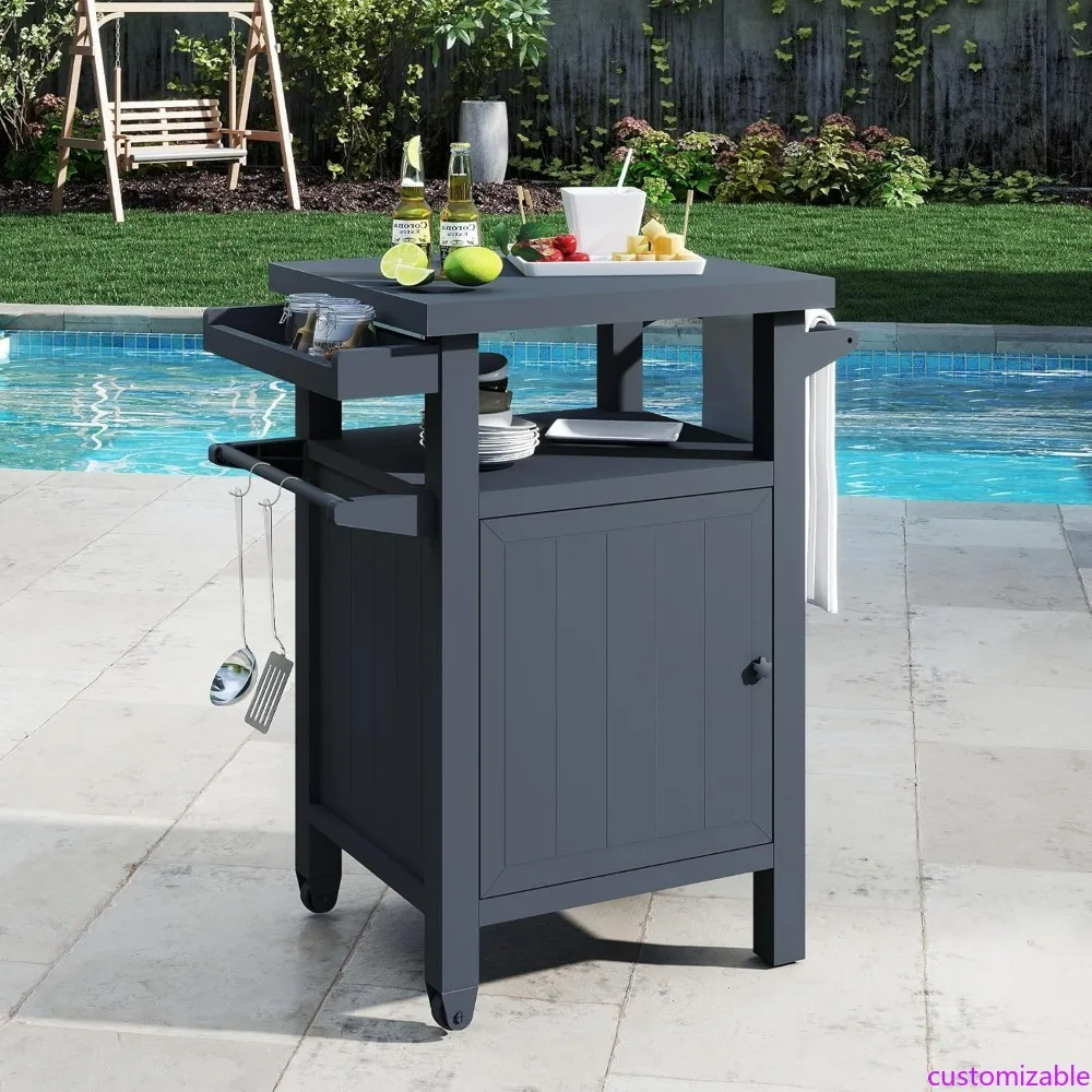 

Portable Outdoor BBQ Cart with Storage, Stainless Steel Rolling Patio Prep Table