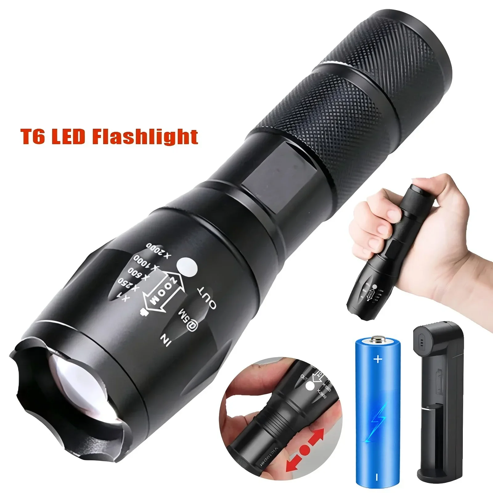 

High Power LED Flashlights Camping Torch 5 Light Modes Zoom Light Aluminum Alloys Waterproof Material
