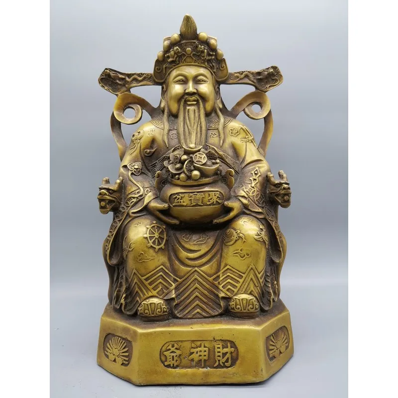 Large Brass God of Wealth Buddha Statue, Auspicious Gift Ornament
