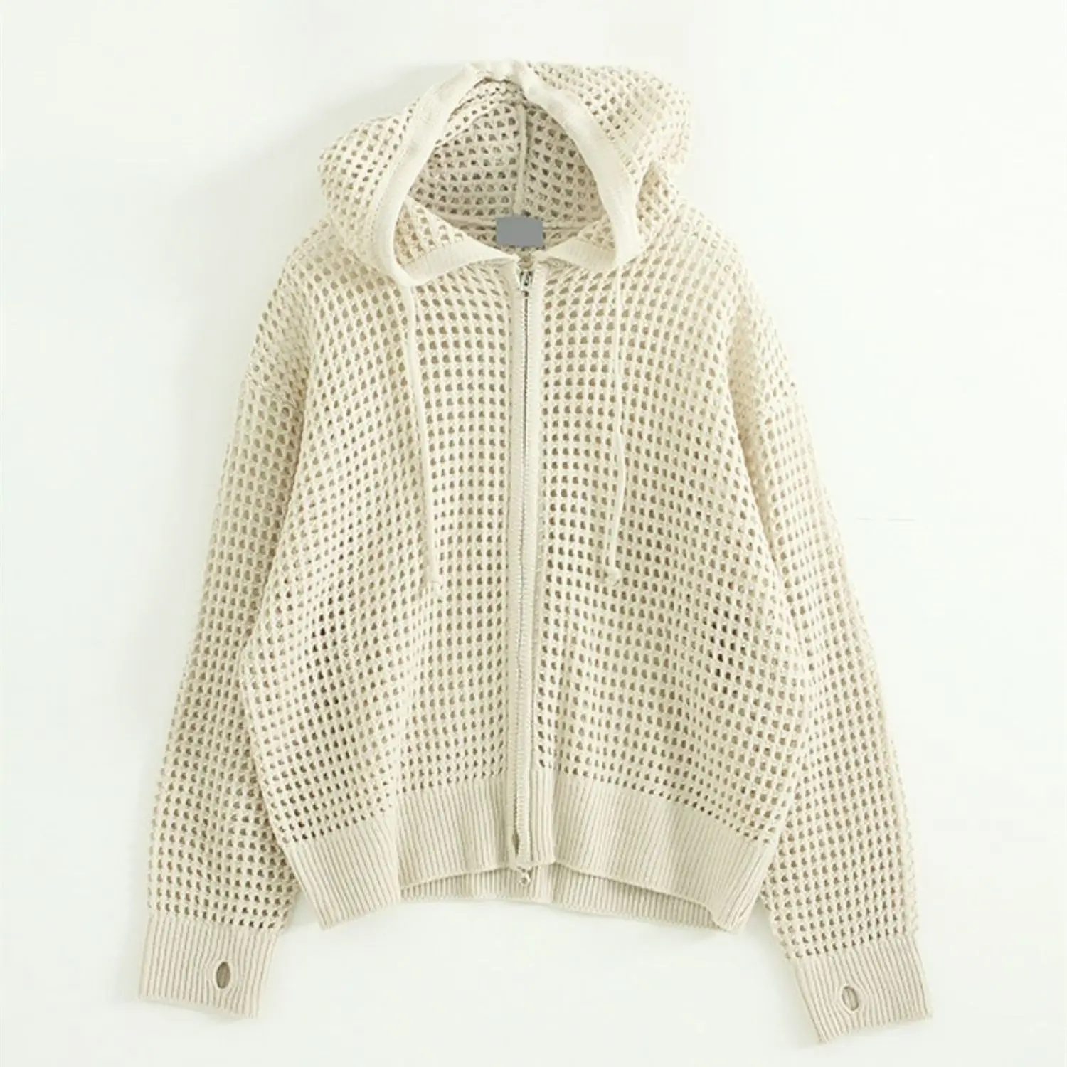 Hollow cardigan sweater men and women spring and summer new Korean hooded sweater design sense personality sunscreen coat