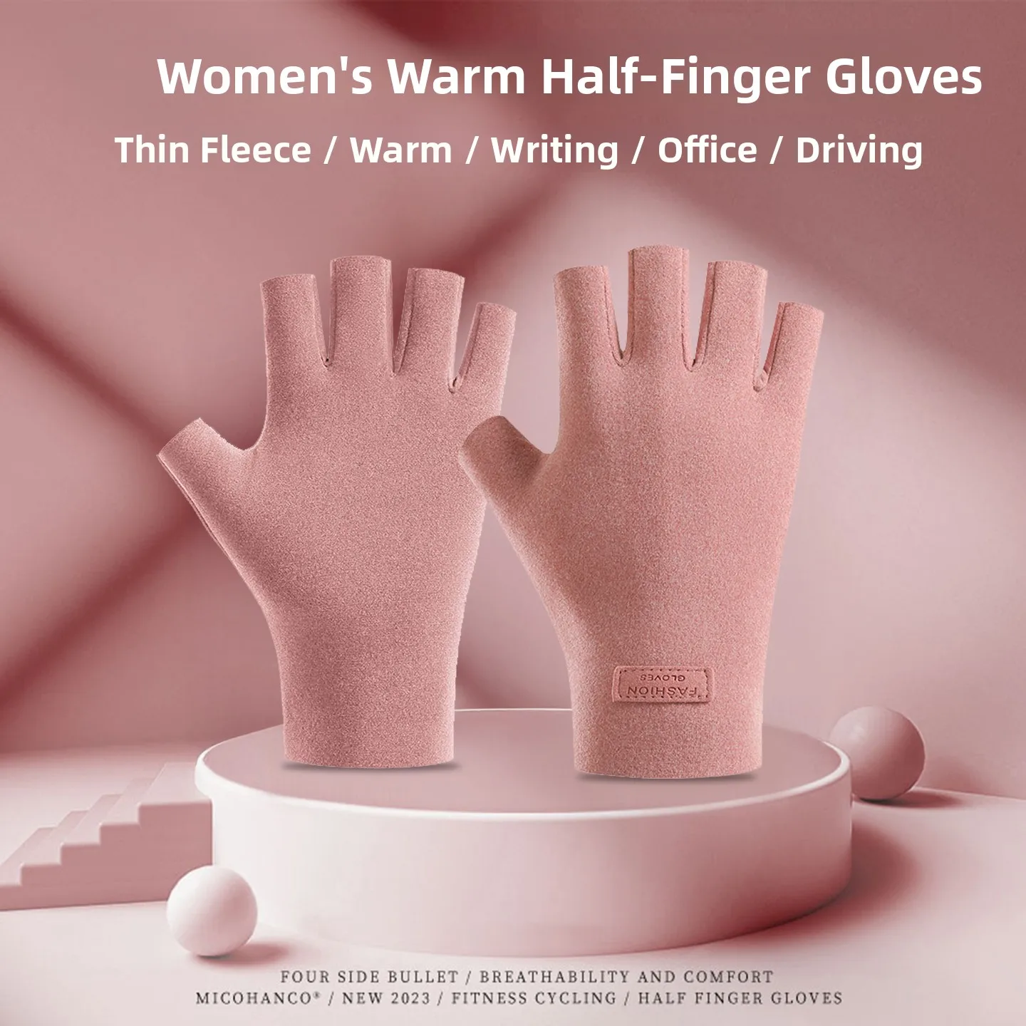 Thin Half Finger Gloves Women's Autumn Winter New Warmth Preventing Writing Office Typing Windproof Velvet Fabric JIFANPAUL
