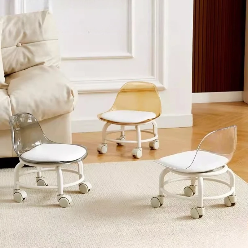 Small Low Stool with Wheel Toddler Stool Household Lazy Roller Skating Small Chair Acrylic Material Furniture Minimalist Modern