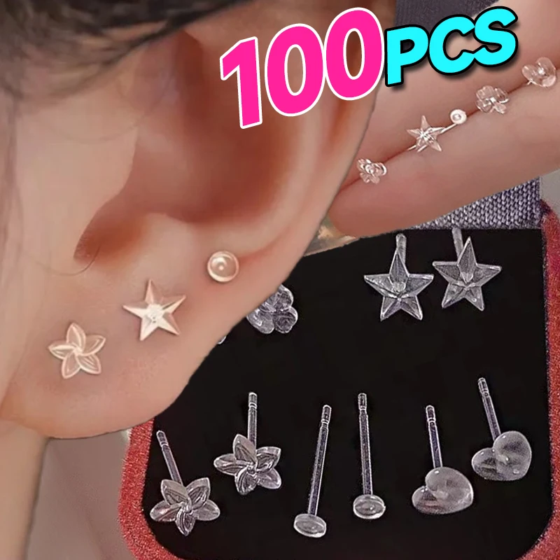 20/100PCS Mini Transparent Resin Ear Studs for Women Men Anti Allergy Plastic Earhole Maintenance Needling DIY Jewelry Earrings