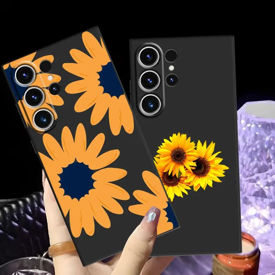 Beautiful Sunflower Case for Samsung Galaxy S20 S24 Plus S25 Edge S21 FE S23 Ultra Black Soft Phone Cover