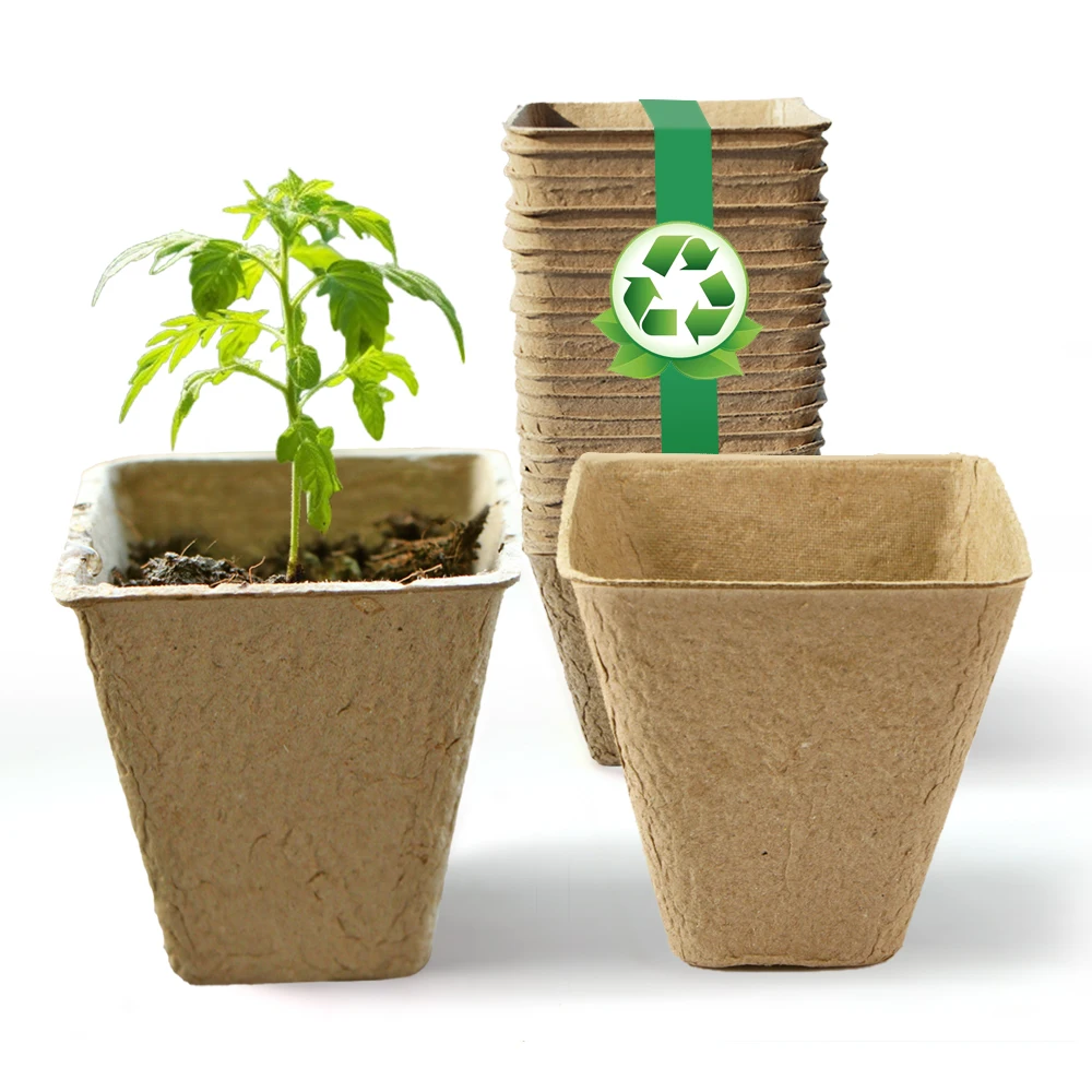Macetas cuadradas de turba para inicio de semillas, tazas de plántulas con orificios de drenaje, bote de inicio de semillas de hierbas biodegradable para trasplante de vivero