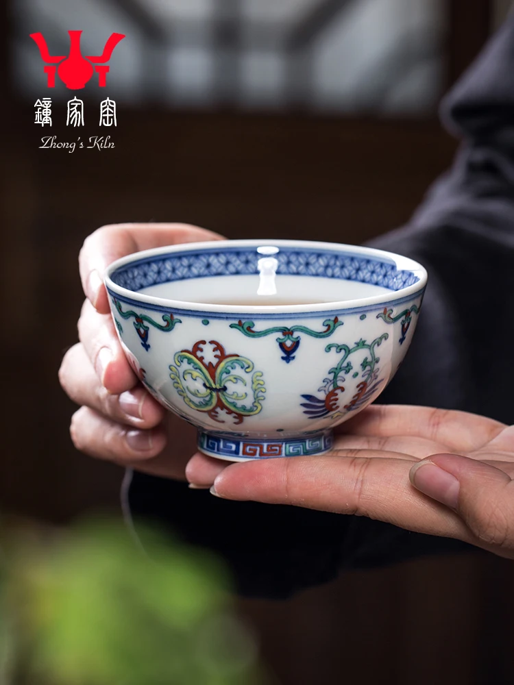 

Zhongjia Master Single Cup Jingdezhen Tea Set Fully Handmade Blue And White Firewood Kiln Doucai Honeysuckle Pattern