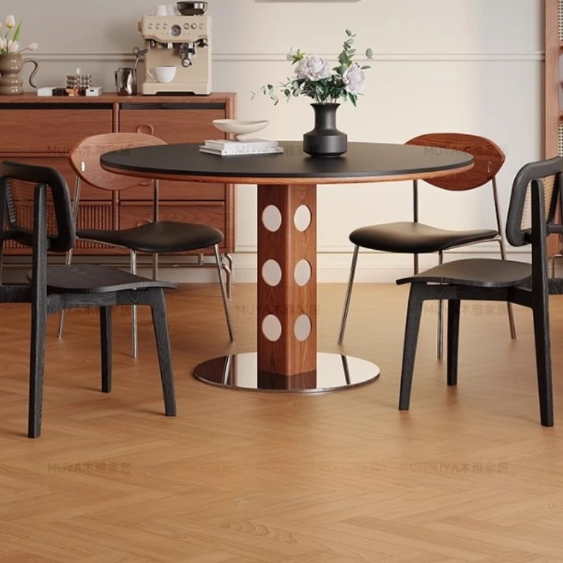 

Wood Nordic Dining Table Waterproof Round Living Room Luxury Dining Table Garden Relaxing Set Sala Da Pranzo Kitchen Furniture