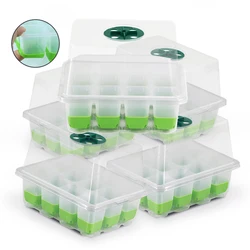 Greenhouse Seed Starter Tray Seedling Box with Adjustable Ventilator Cover Plant Germination Transplant 12-Cell TPE Nursery Pot