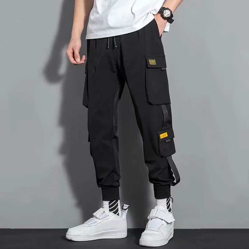 Pantalones sueltos informales para hombre, pantalones de cintura elástica con múltiples bolsillos, ropa de calle de Hip Hop, pantalones de chándal, pantalones de lápiz, Joggers Cargo