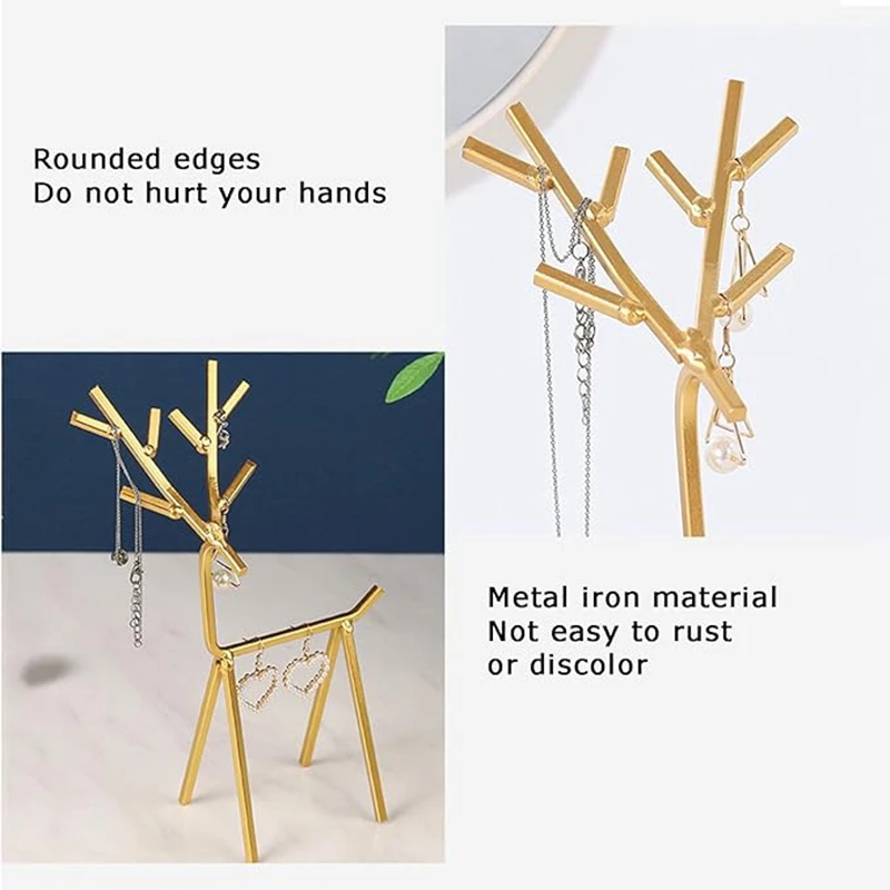 Soporte organizador de joyas de cervatillo, estante de joyería de ciervo para pendientes, anillos, collares, Etc.