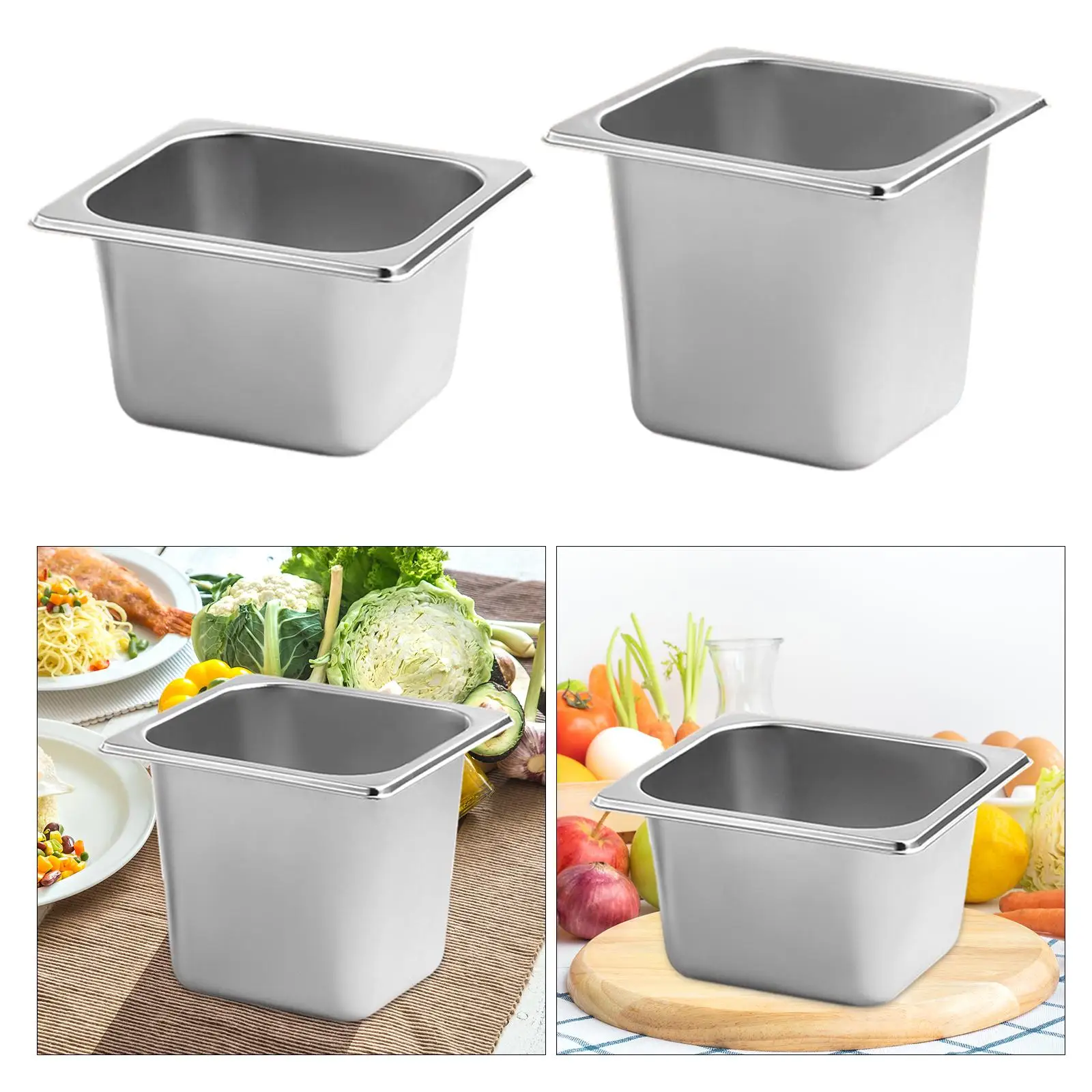 Stainless Steel 1/6 Size Deep Food Container Hotel Pans for Hotel Preparing Bread Crumb Dish Restaurant Marinating Meat Supplies